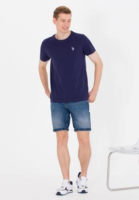 Erkek Lacivert Bisiklet Yaka Tişört - 50264942003