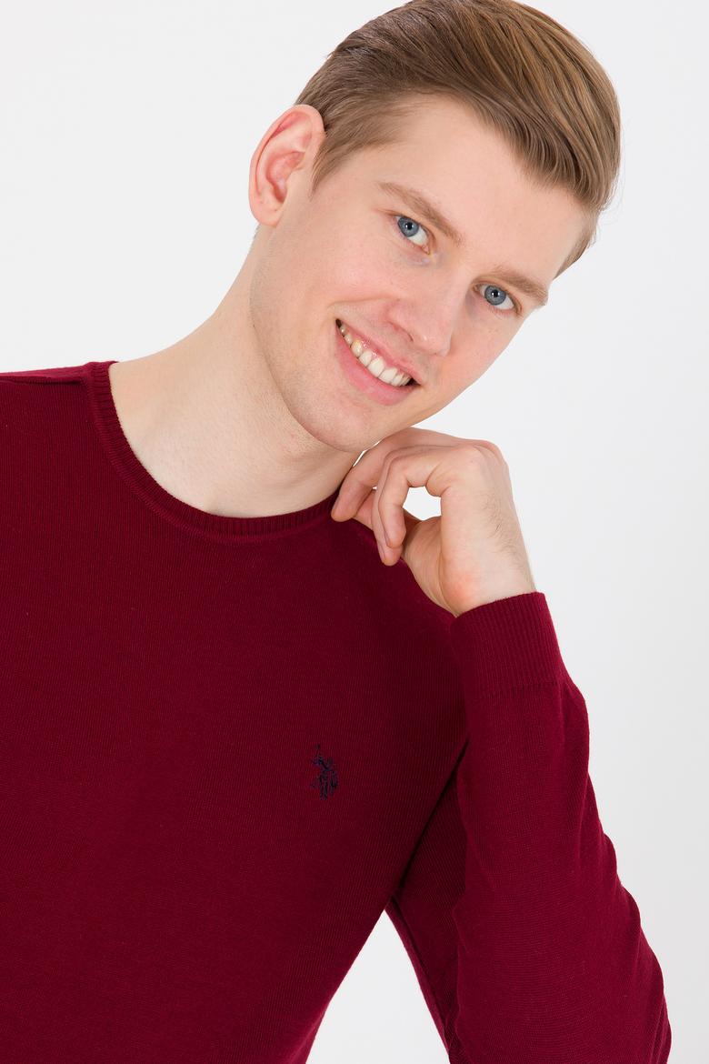 Erkek Bordo Bisiklet Yaka Basic Triko Kazak