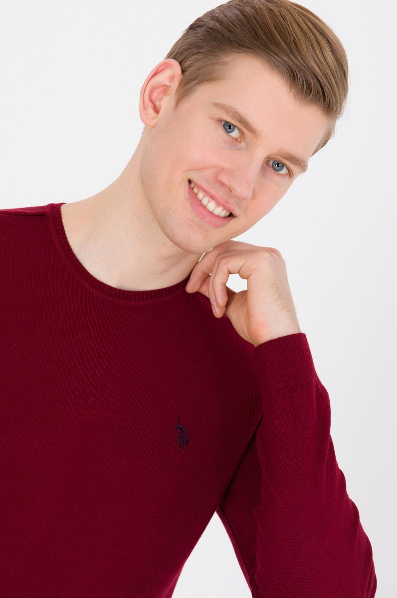 Erkek Bordo Bisiklet Yaka Basic Triko Kazak