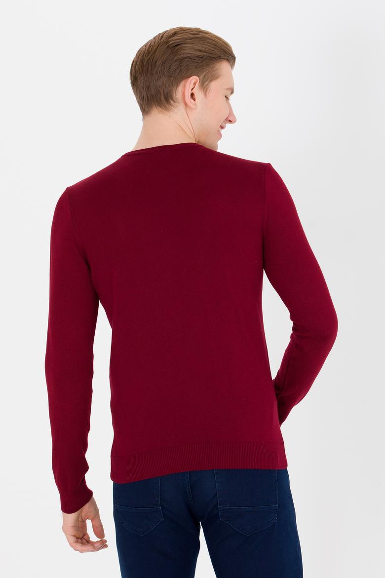 Erkek Bordo Bisiklet Yaka Basic Triko Kazak - 50251887026