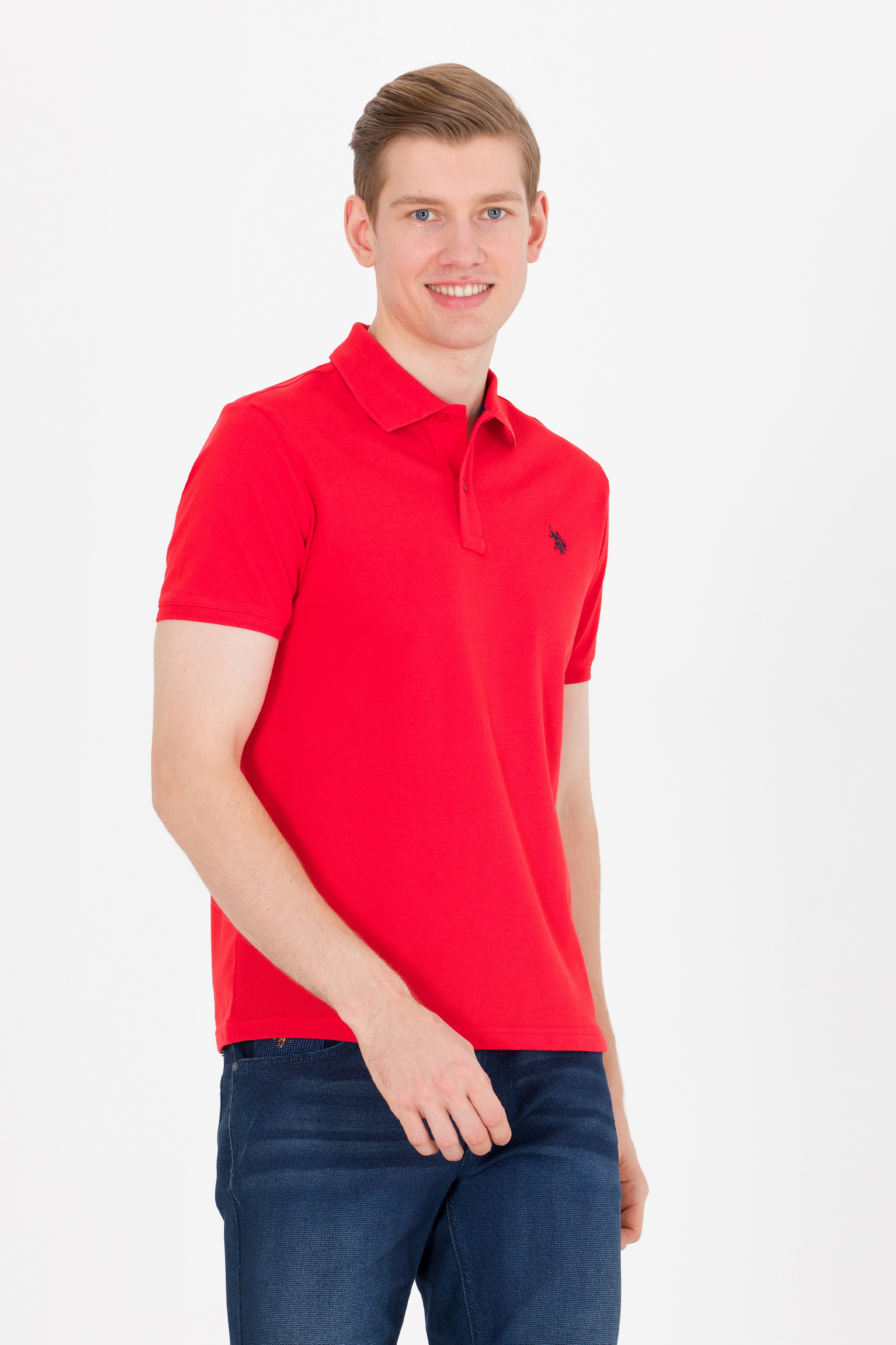 Erkek Kırmızı Basic Polo Yaka Tişört - Image 4