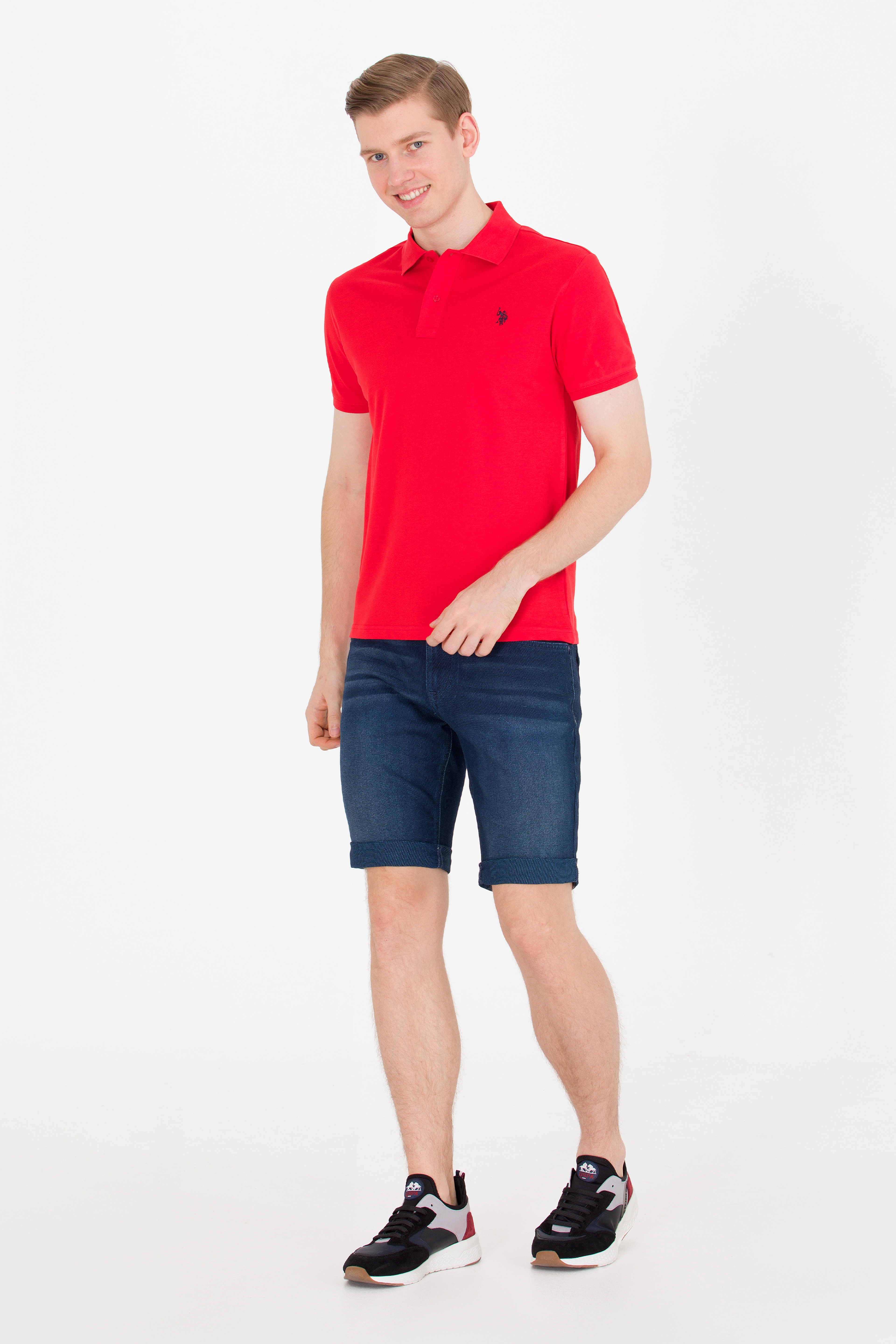 Erkek Kırmızı Basic Polo Yaka Tişört - Image 3