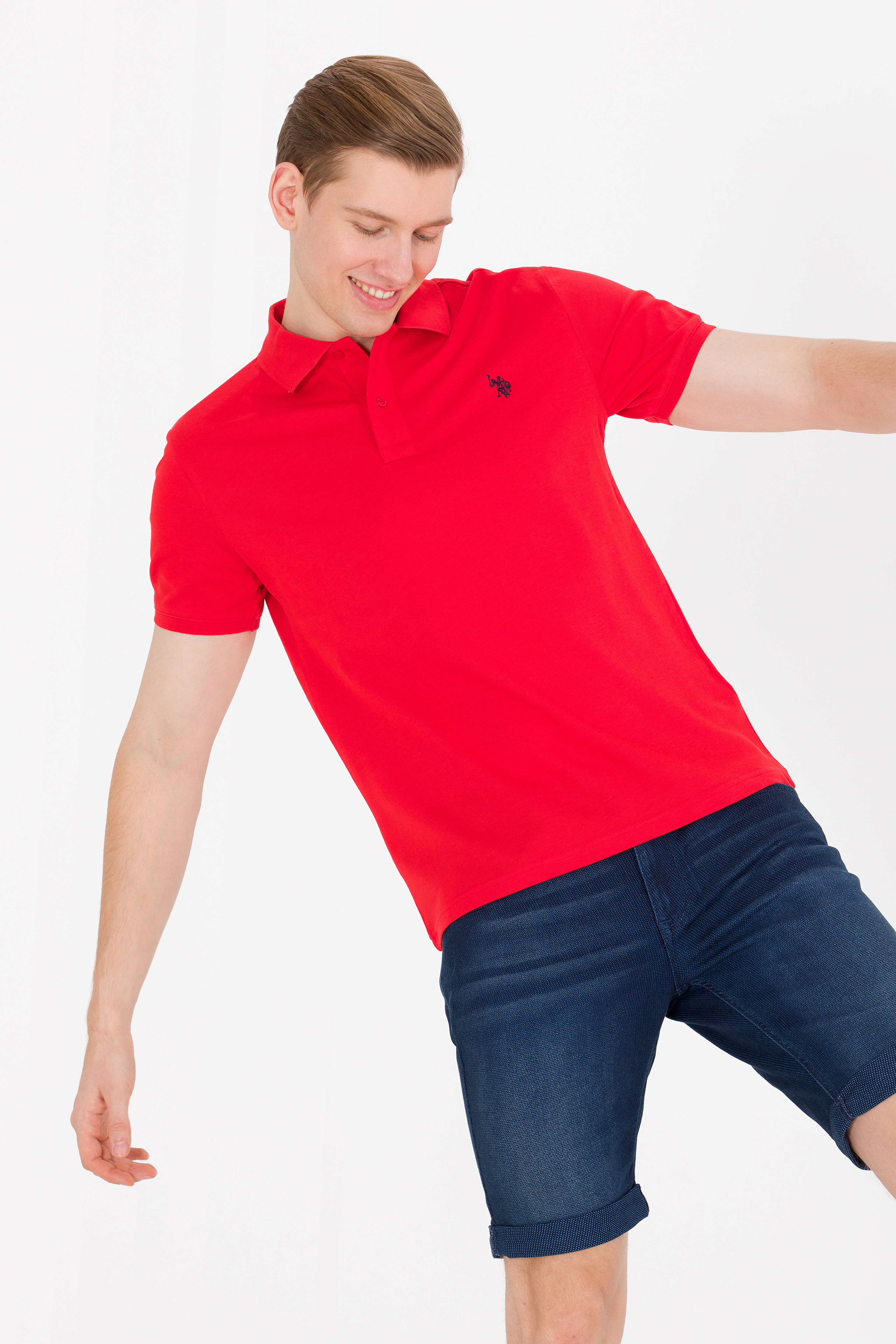 Erkek Kırmızı Basic Polo Yaka Tişört - Image 1