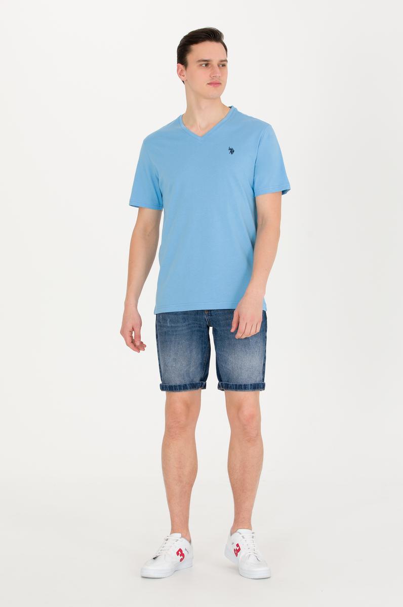 Erkek Turkuaz Basic V Yaka Tişört