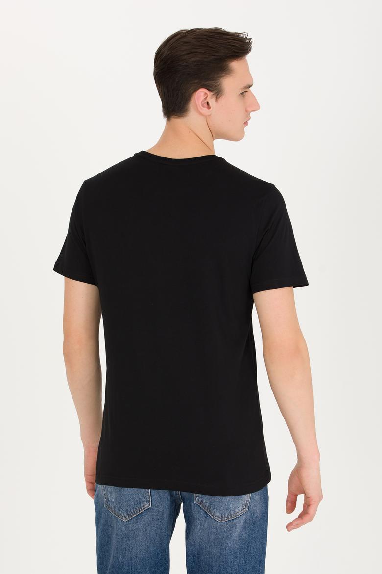 Erkek Siyah Basic Bisiklet Yaka Tişört - 50262976107