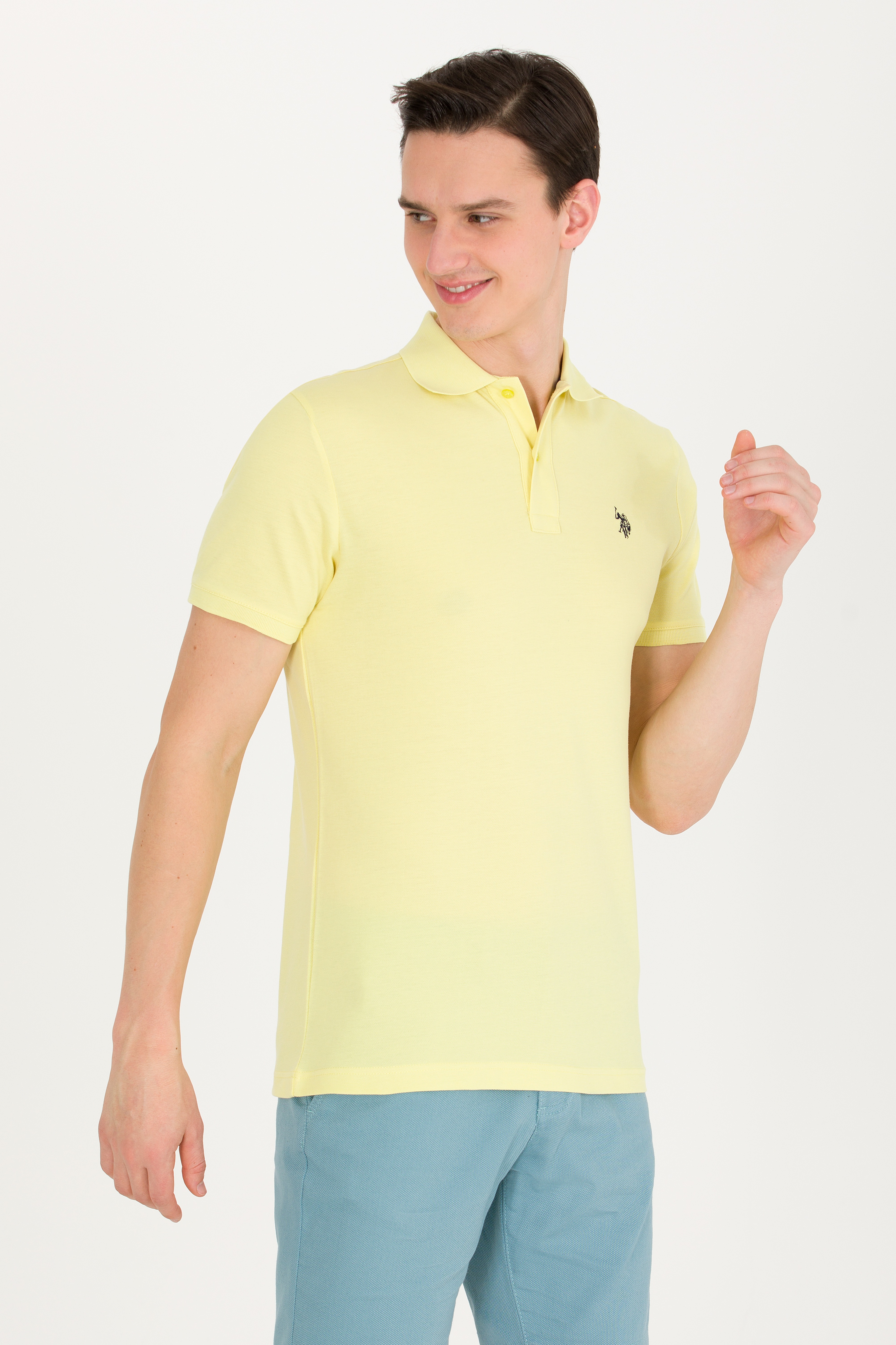 Erkek Açık Sarı Basic Polo Yaka Tişört