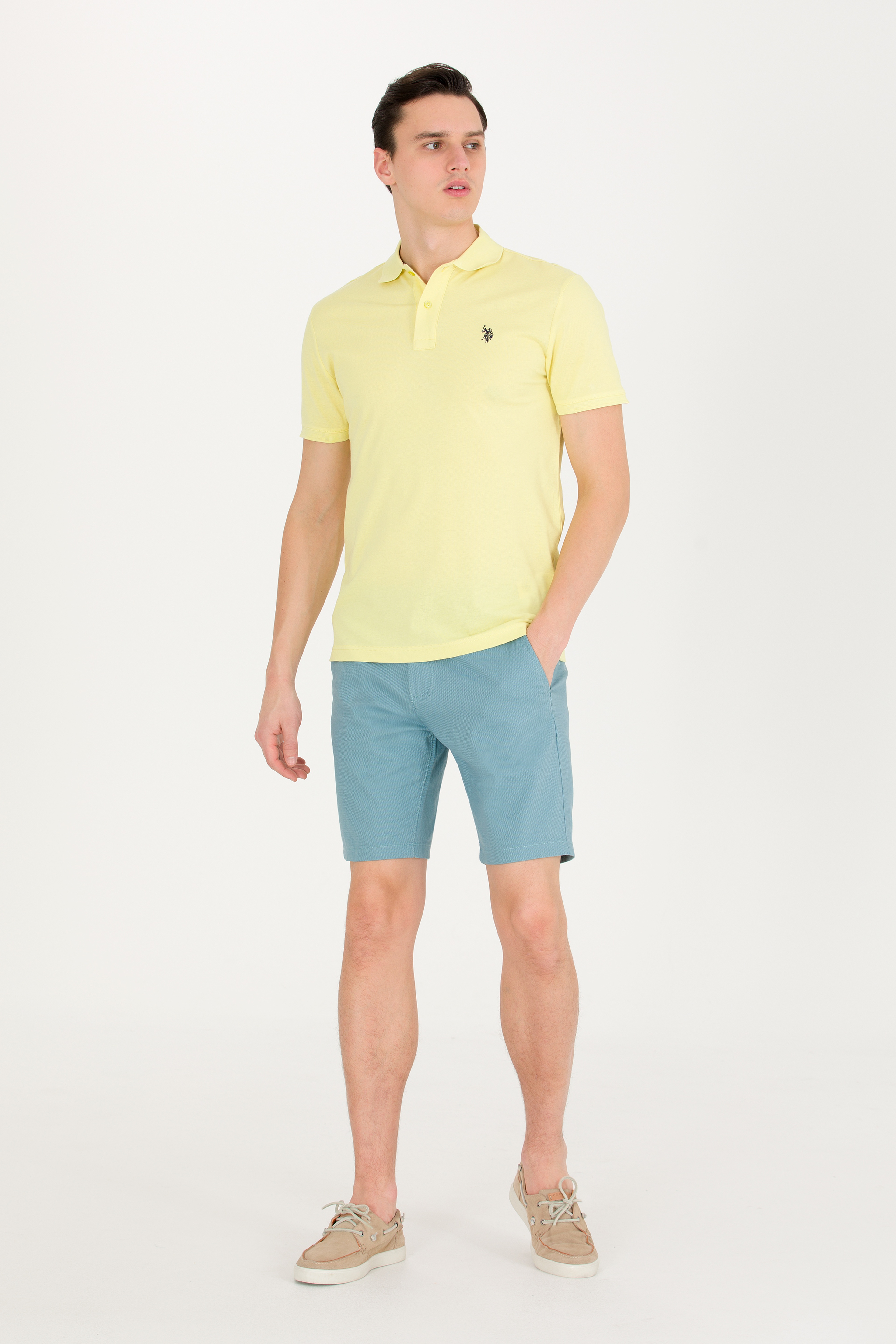 Erkek Açık Sarı Basic Polo Yaka Tişört - Image 3