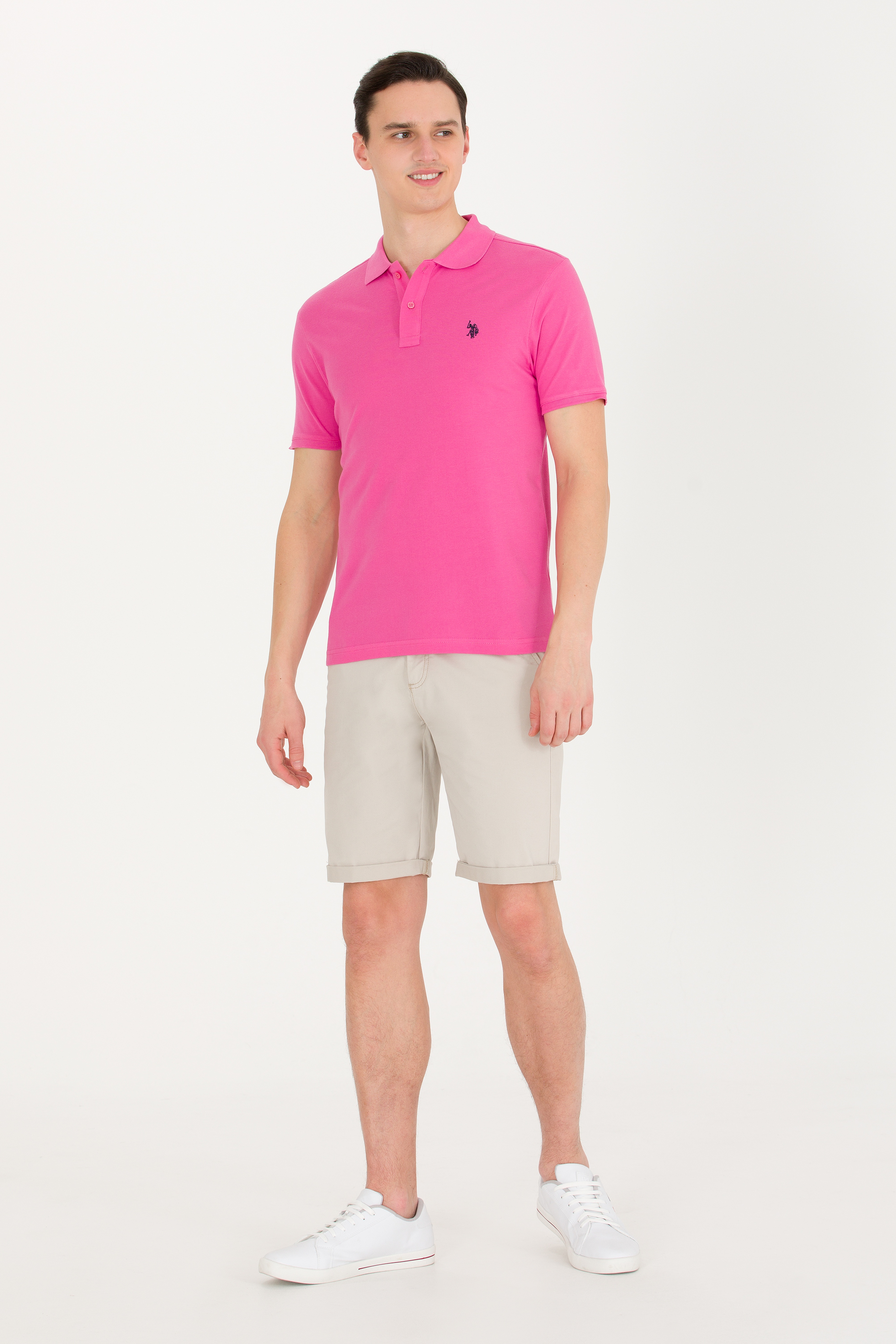 Erkek Pembe Basic Polo Yaka Tişört - Image 4