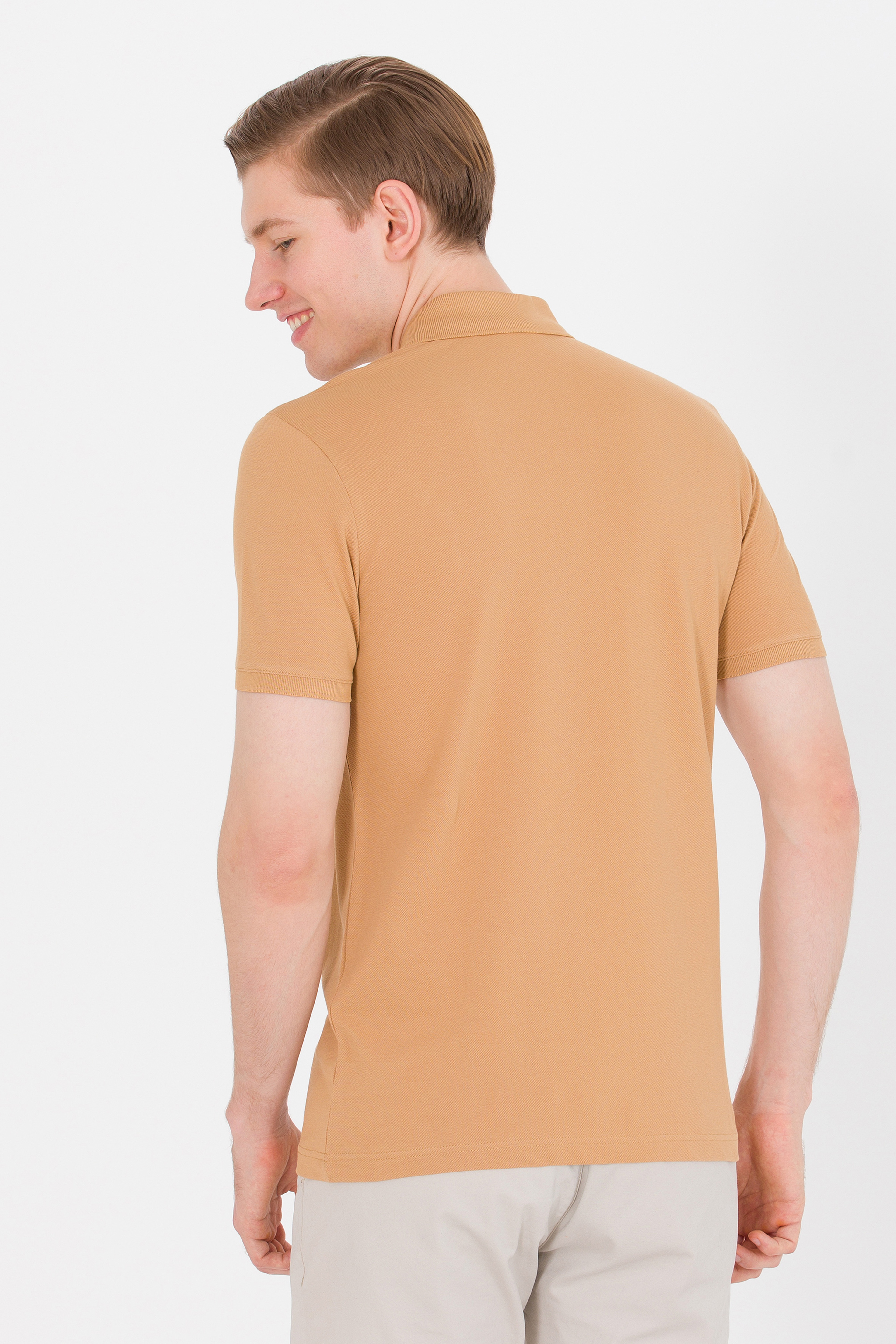 Erkek Camel Basic Polo Yaka Tişört - Image 5