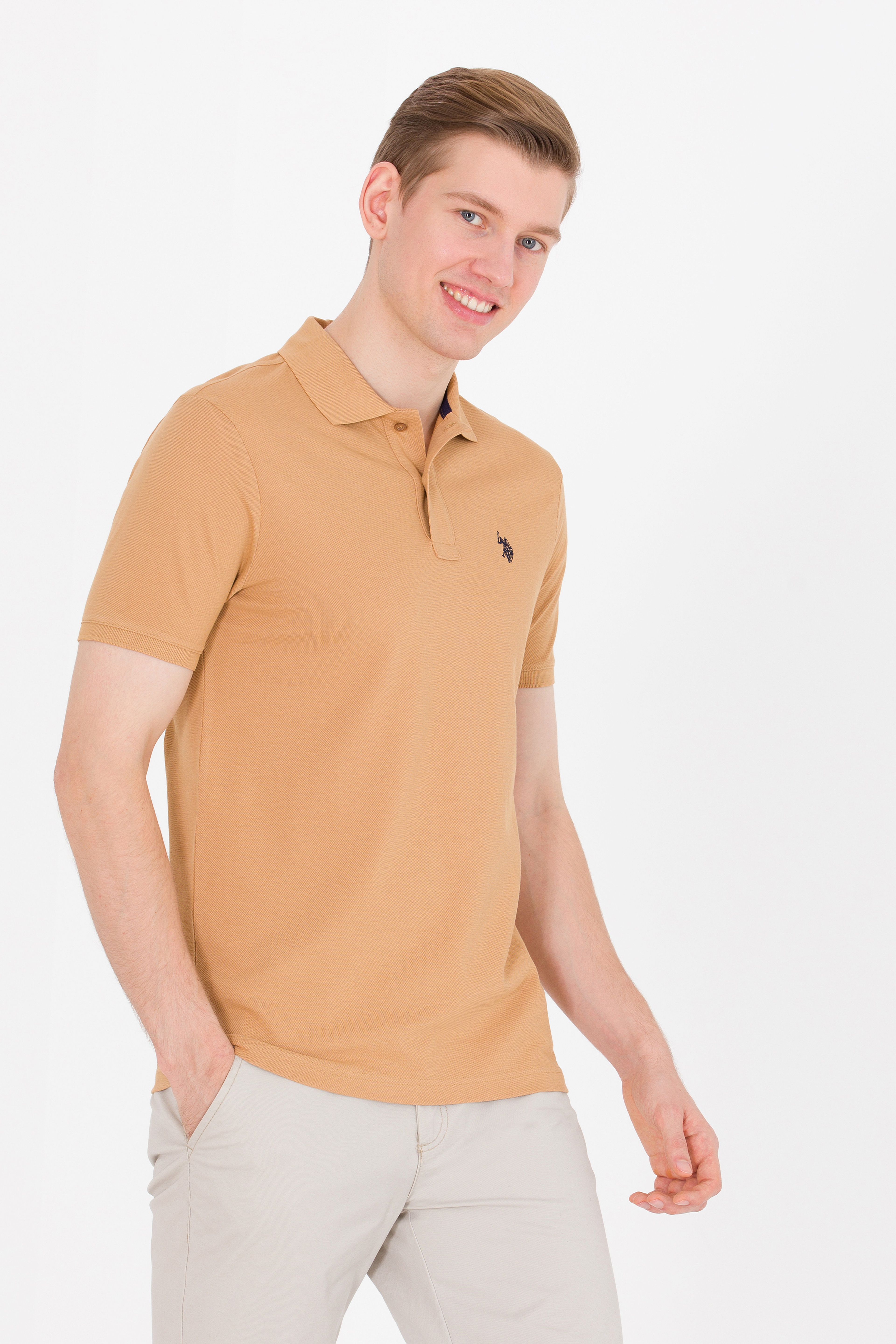 Erkek Camel Basic Polo Yaka Tişört - Image 4