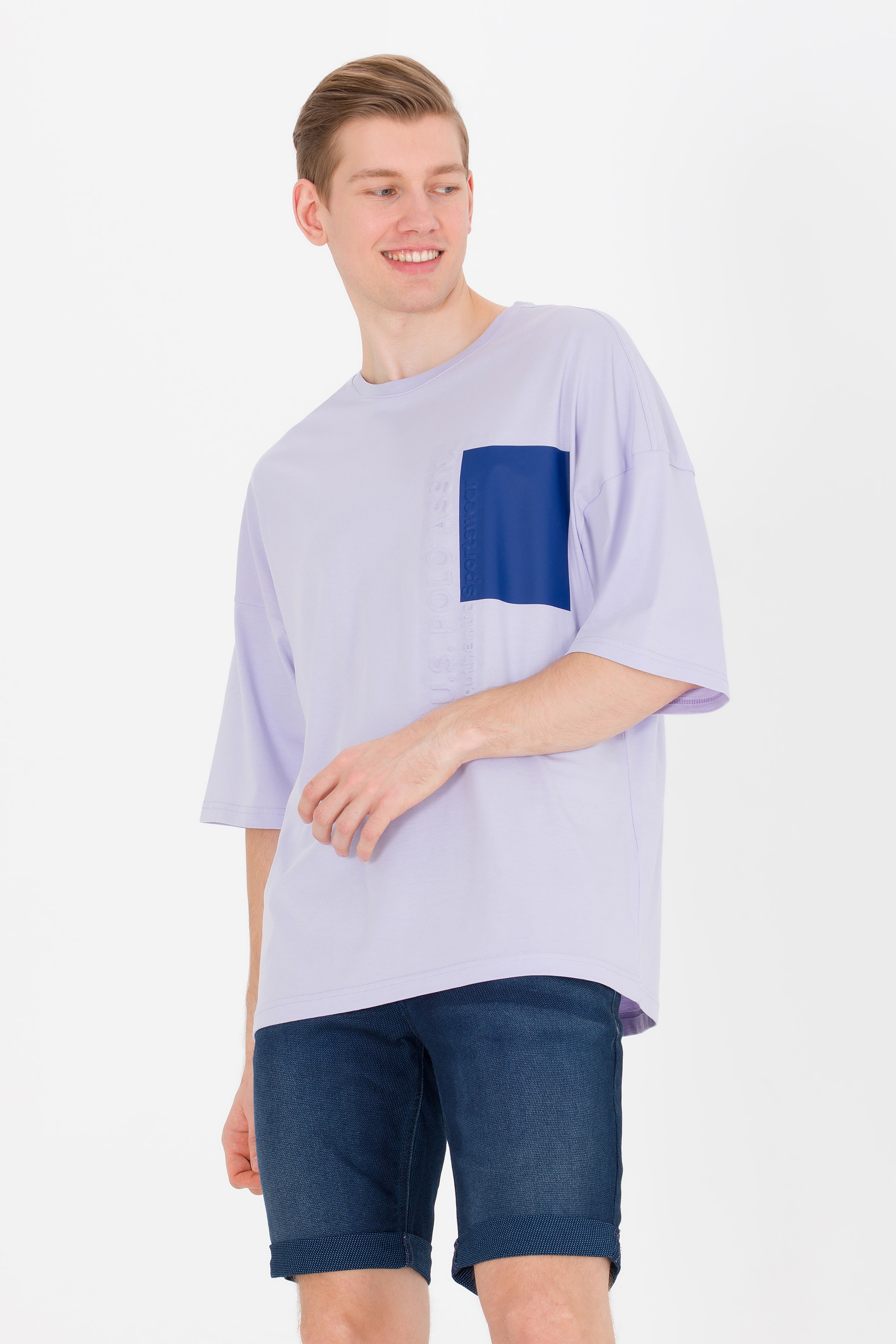 Erkek Lila Oversize Bisiklet Yaka Tişört - Image 2