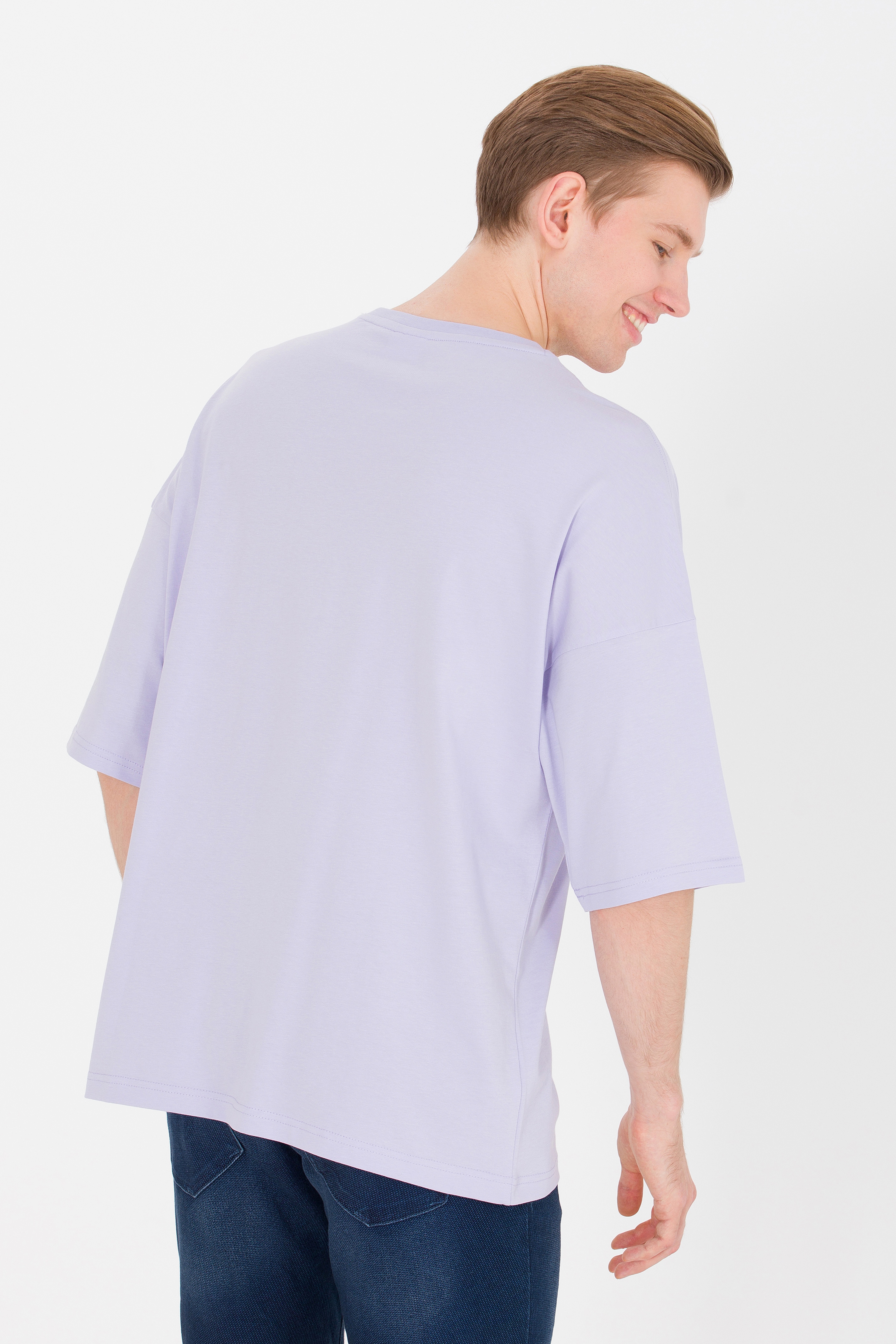 Erkek Lila Oversize Bisiklet Yaka Tişört