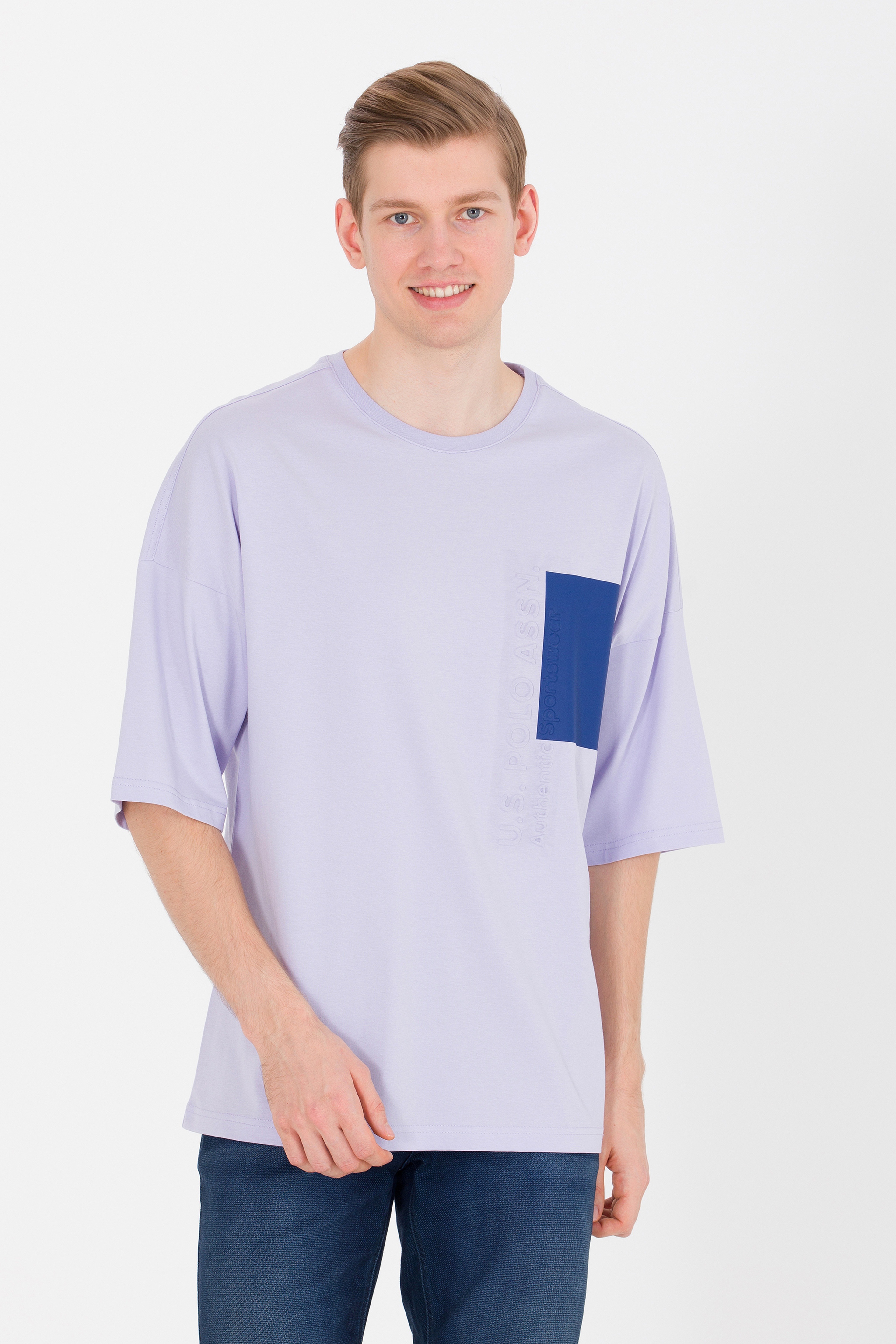 Erkek Lila Oversize Bisiklet Yaka Tişört