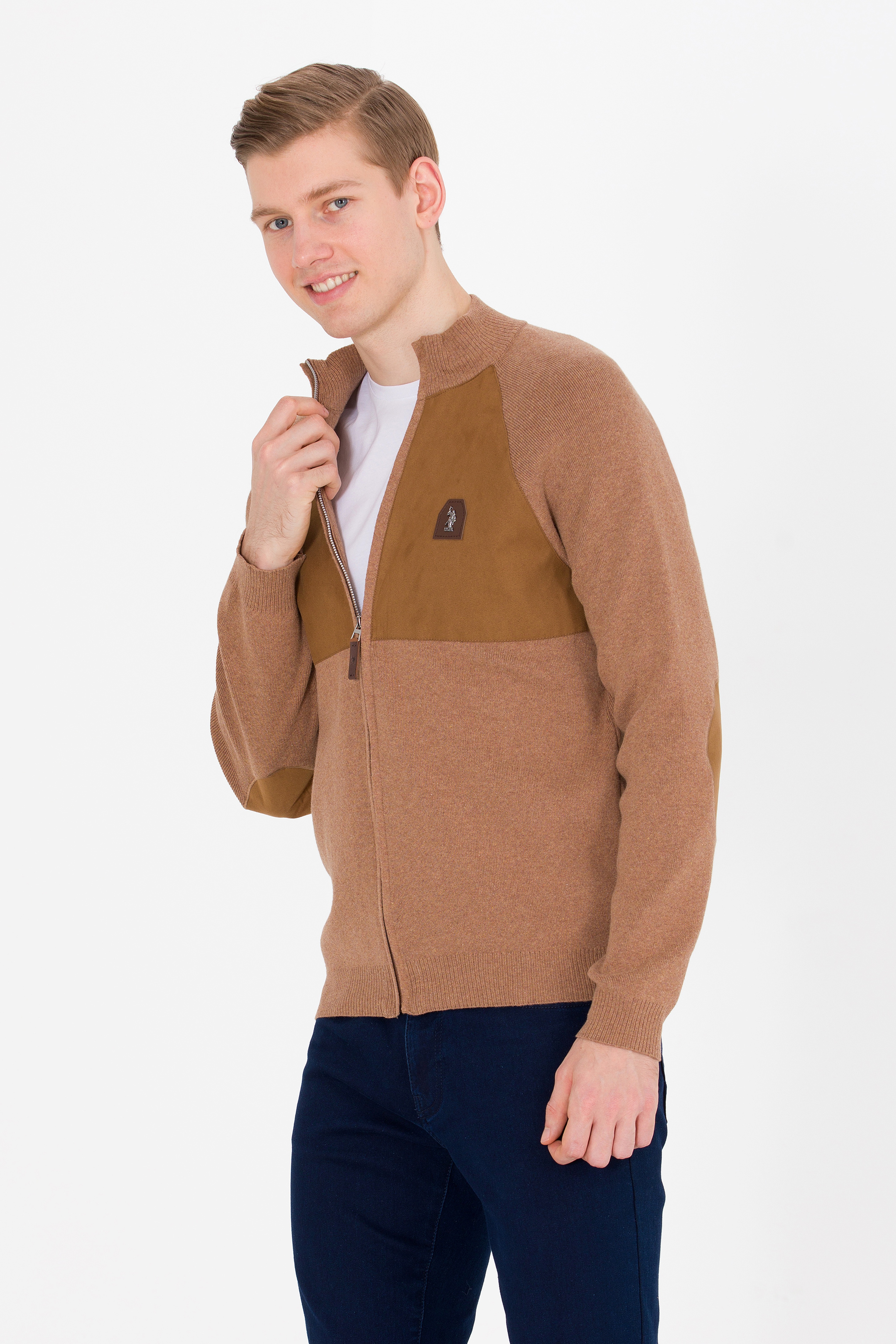 Erkek Camel Melanj Triko Hırka - Image 4