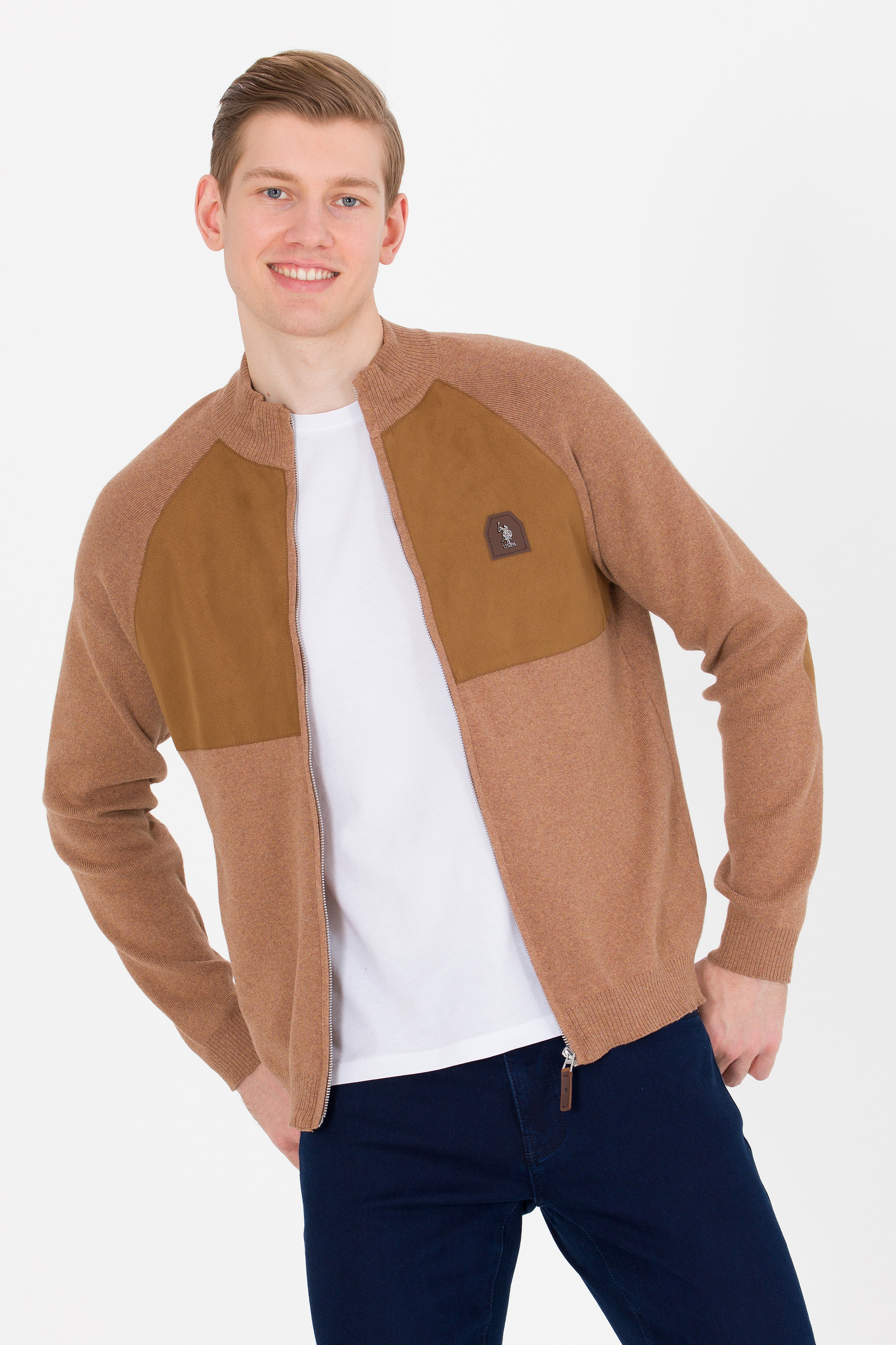 Erkek Camel Melanj Triko Hırka - Image 1