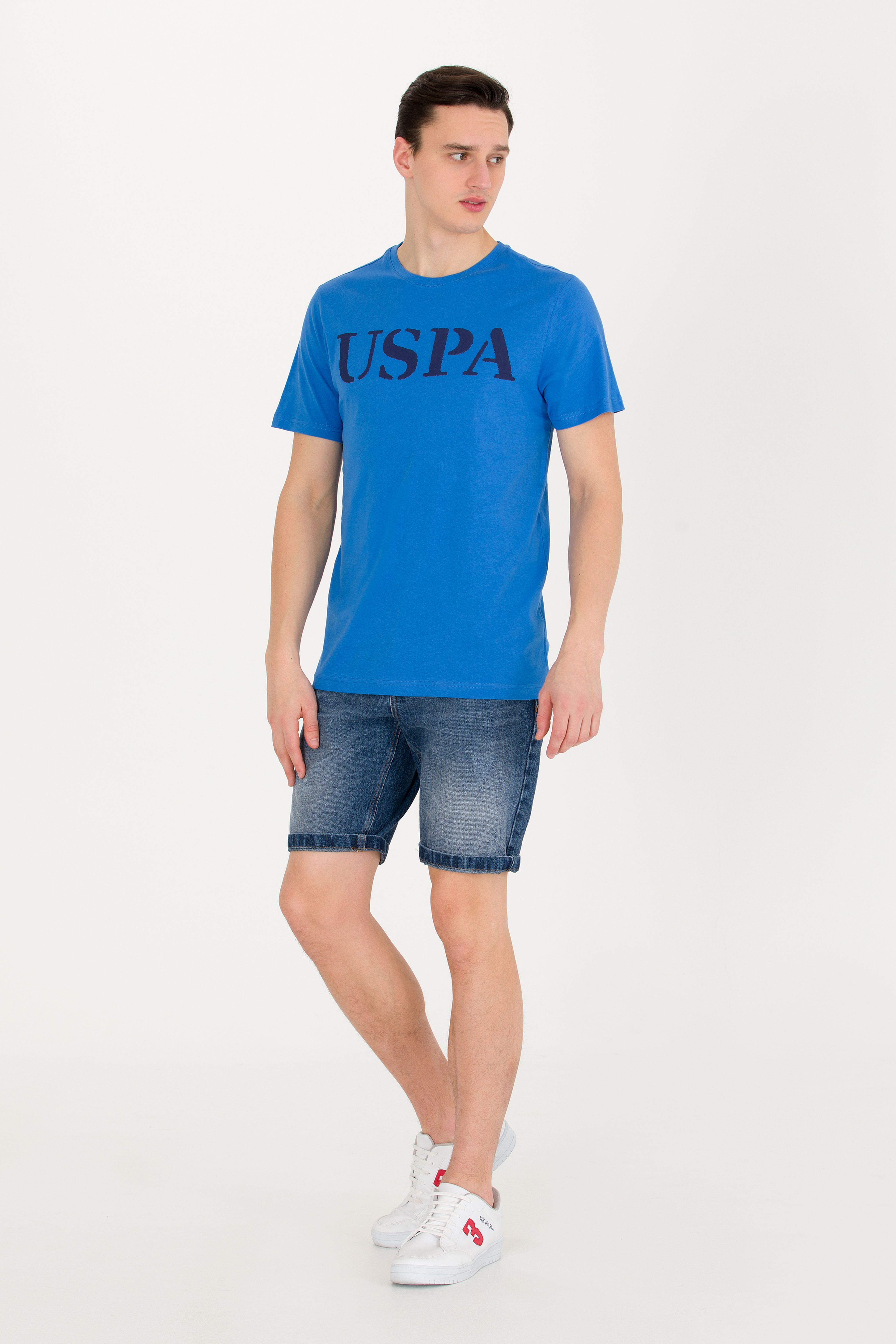 Erkek Saks Basic Bisiklet Yaka Tişört - Image 4