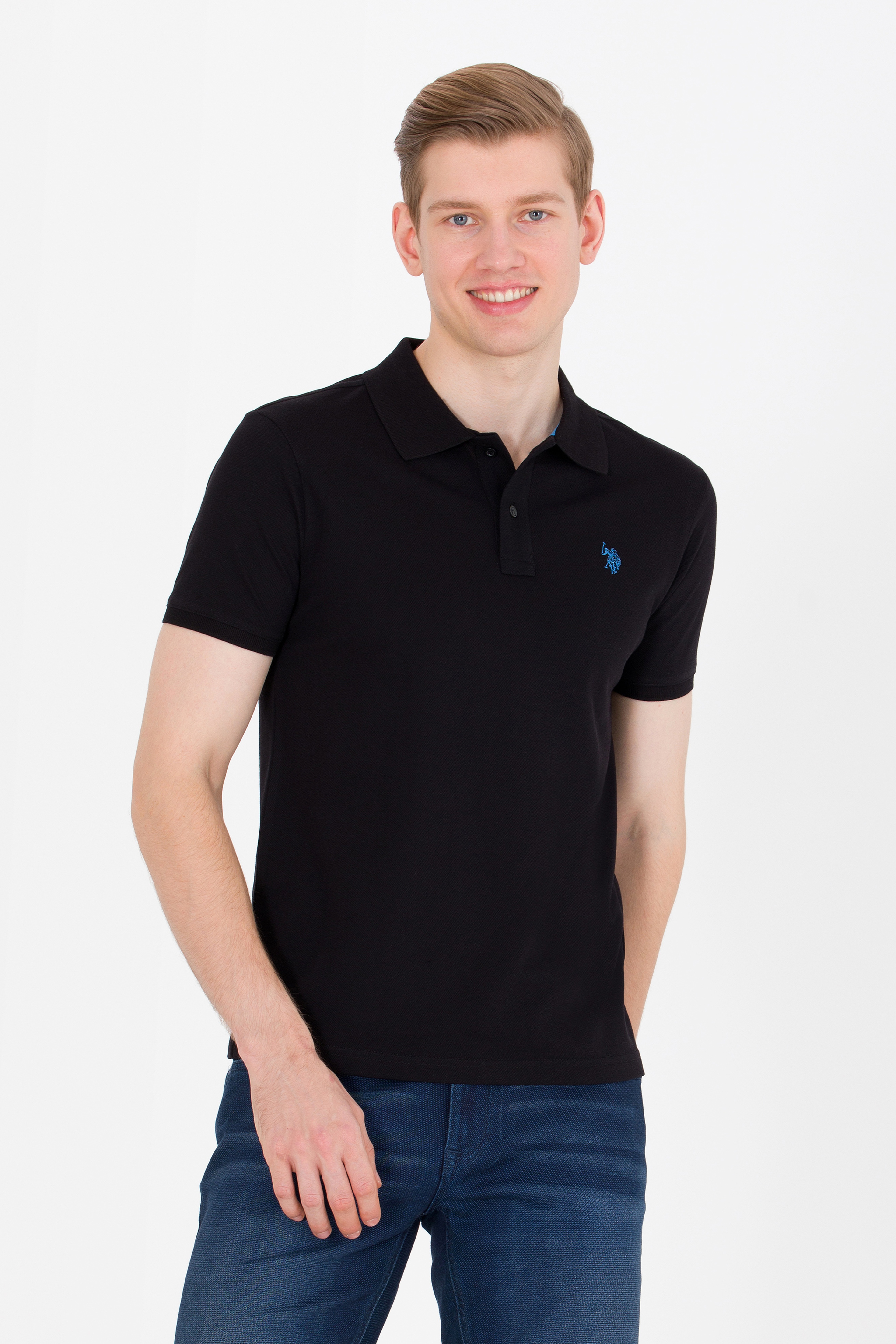 Erkek Siyah Basic Polo Yaka Tişört