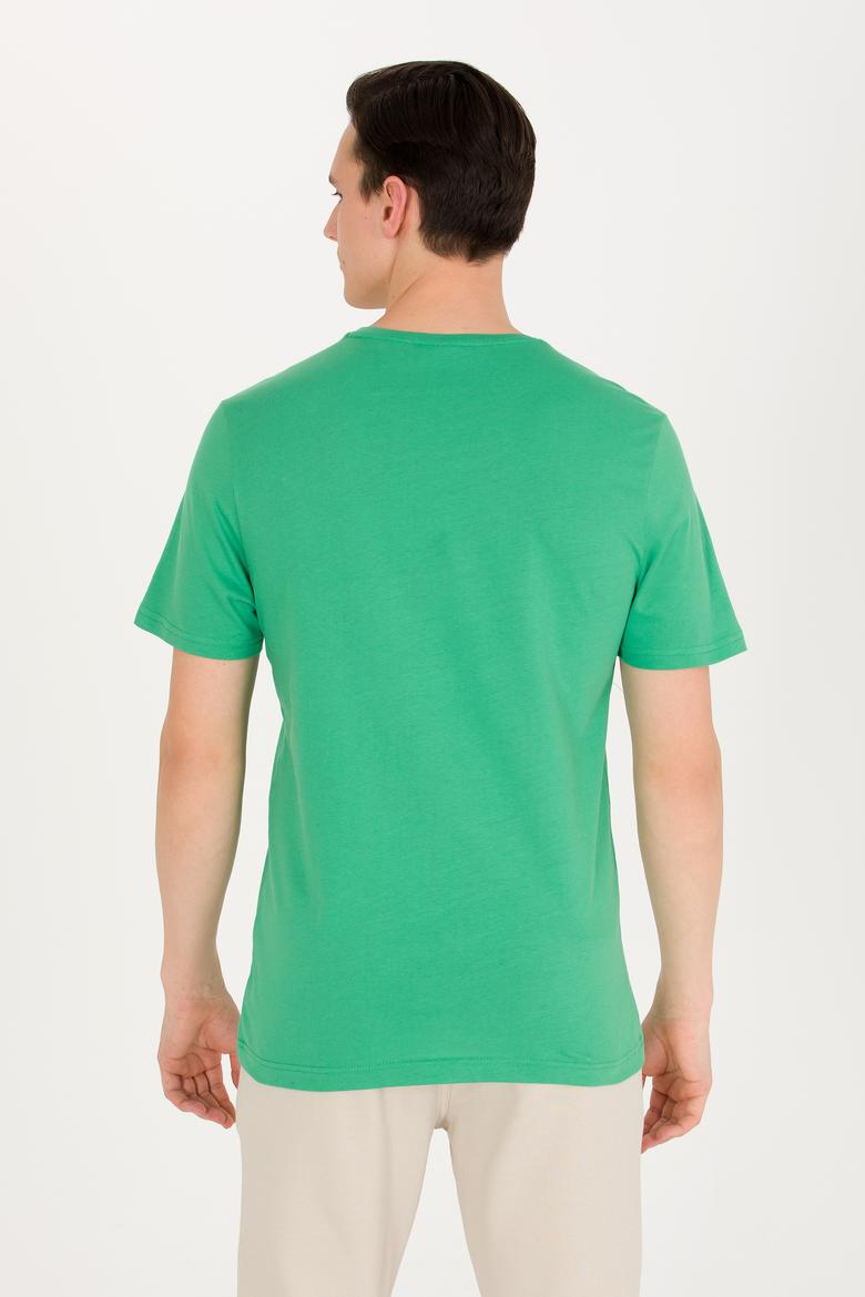Erkek Yeşil Basic Bisiklet Yaka Tişört - 50263026076