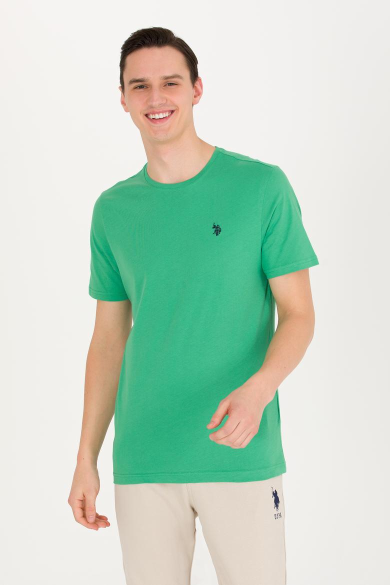 Erkek Yeşil Basic Bisiklet Yaka Tişört - 50263026076