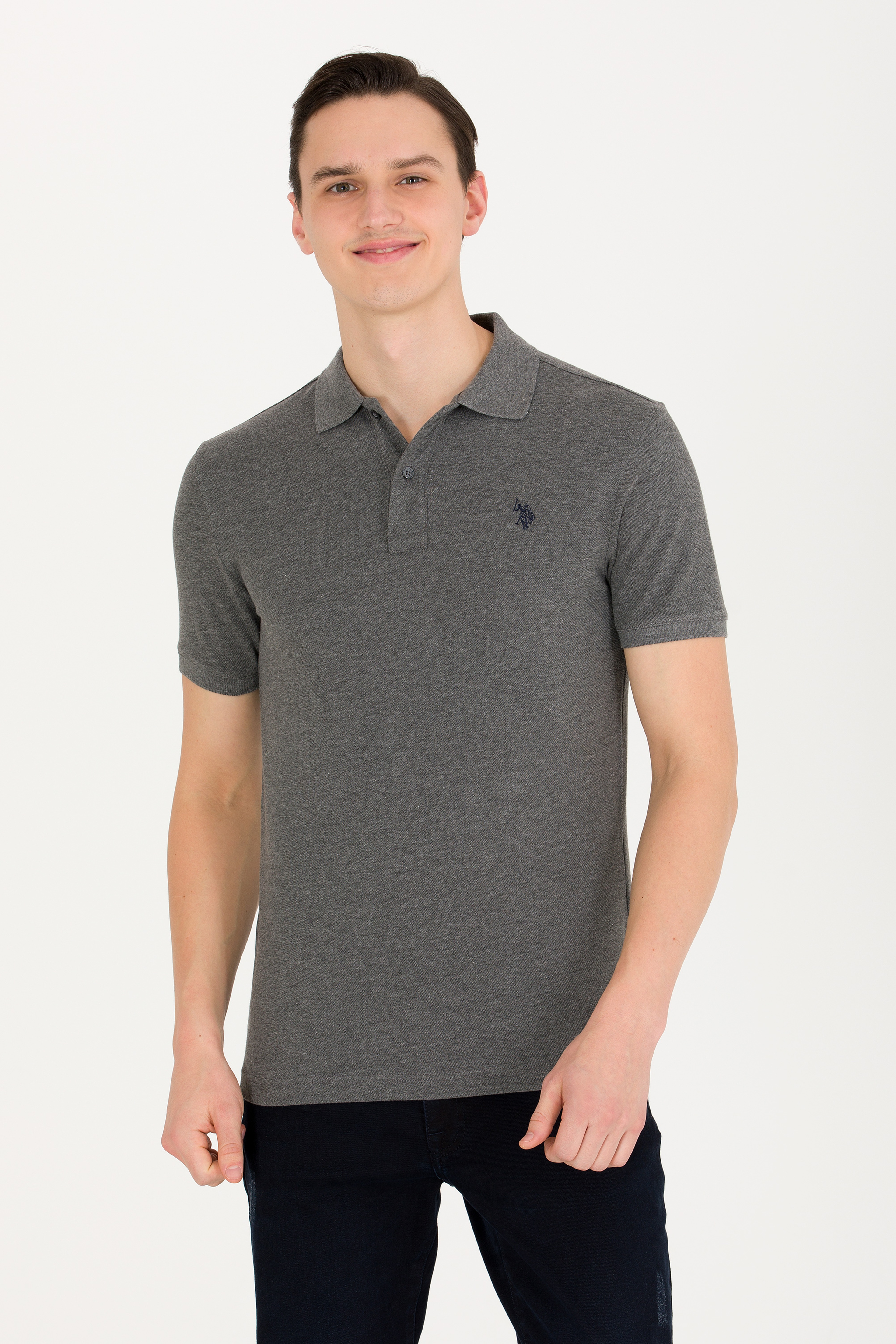 Erkek Antrasit Melanj Basic Polo Yaka Tişört