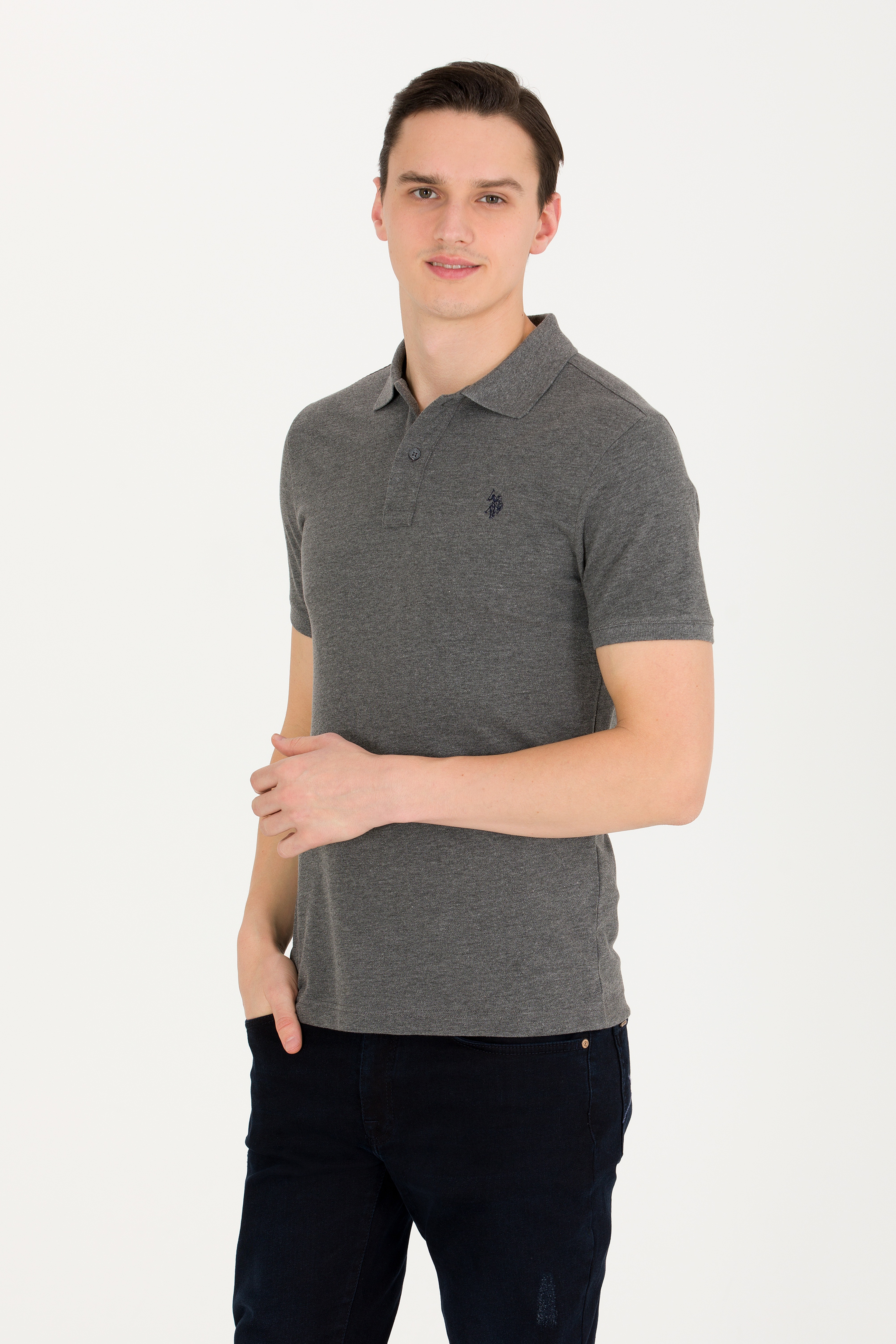Erkek Antrasit Melanj Basic Polo Yaka Tişört - Image 4