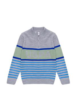 Erkek Çocuk Gri Melanj Fermuarlı Kazak - 50253340012