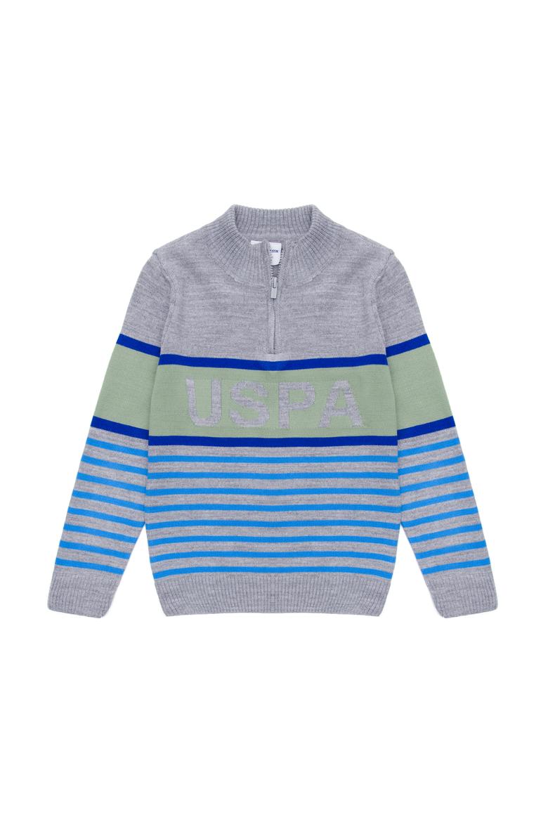 Erkek Çocuk Gri Melanj Fermuarlı Kazak