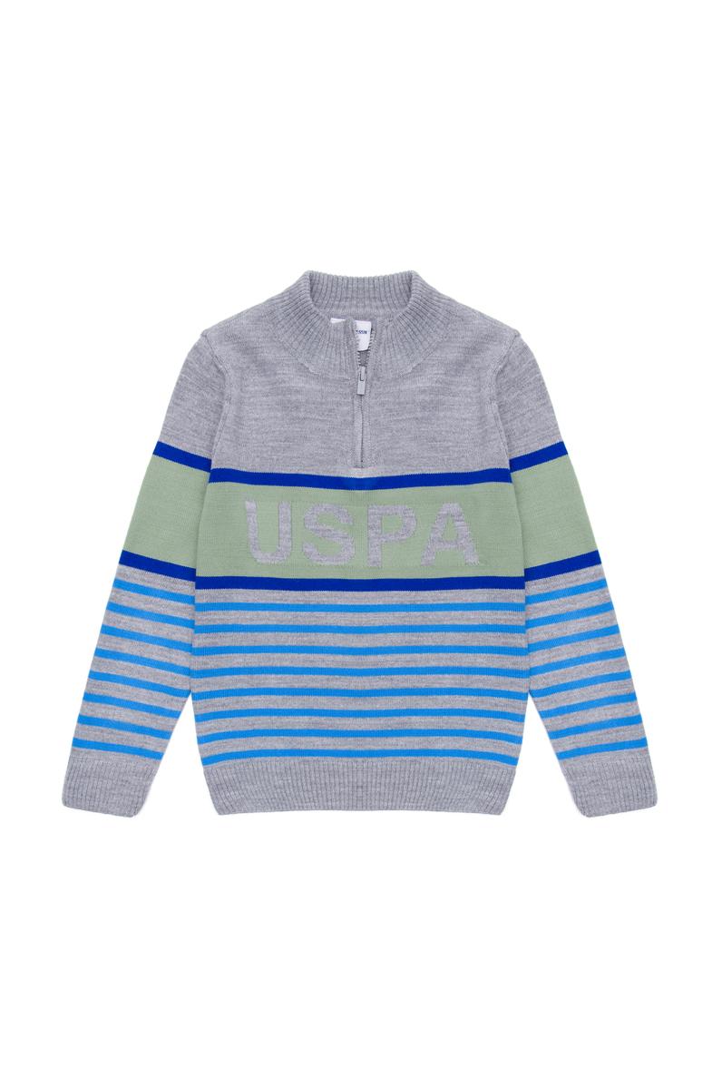 Erkek Çocuk Gri Melanj Fermuarlı Kazak