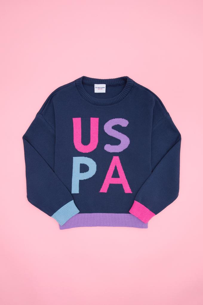 Kız Çocuk İndigo Bisiklet Yaka Kazak