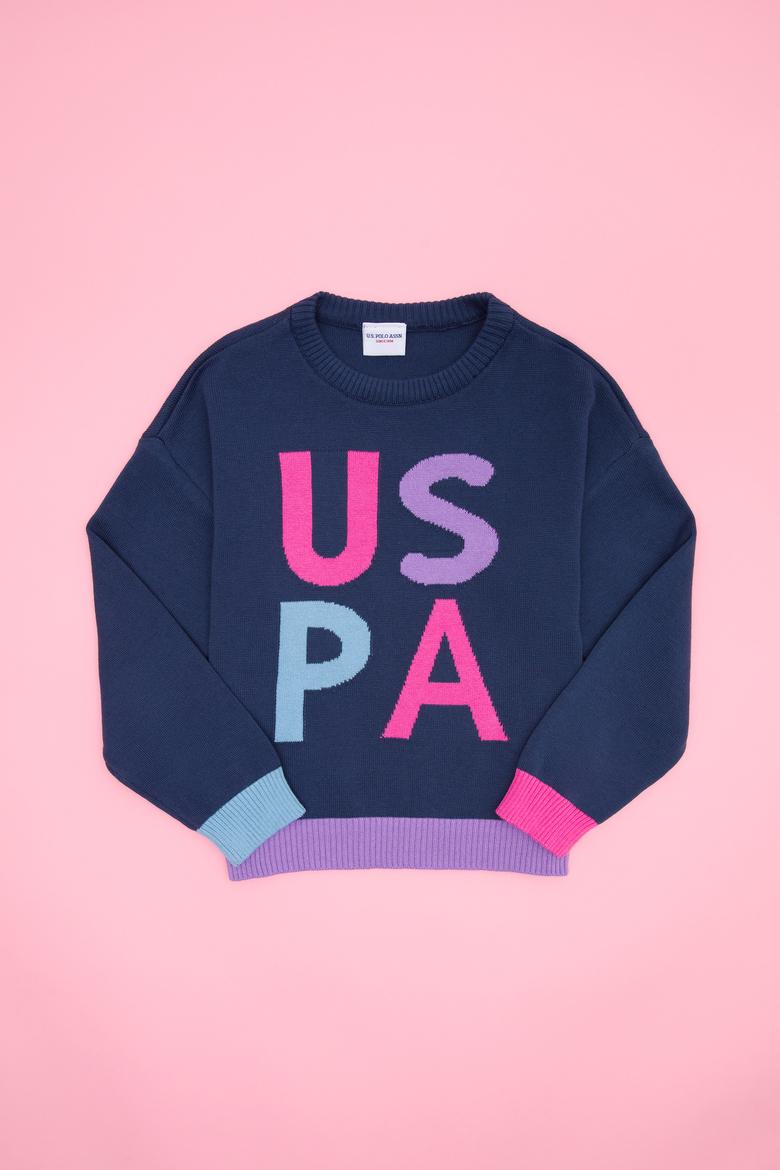 Kız Çocuk İndigo Bisiklet Yaka Kazak