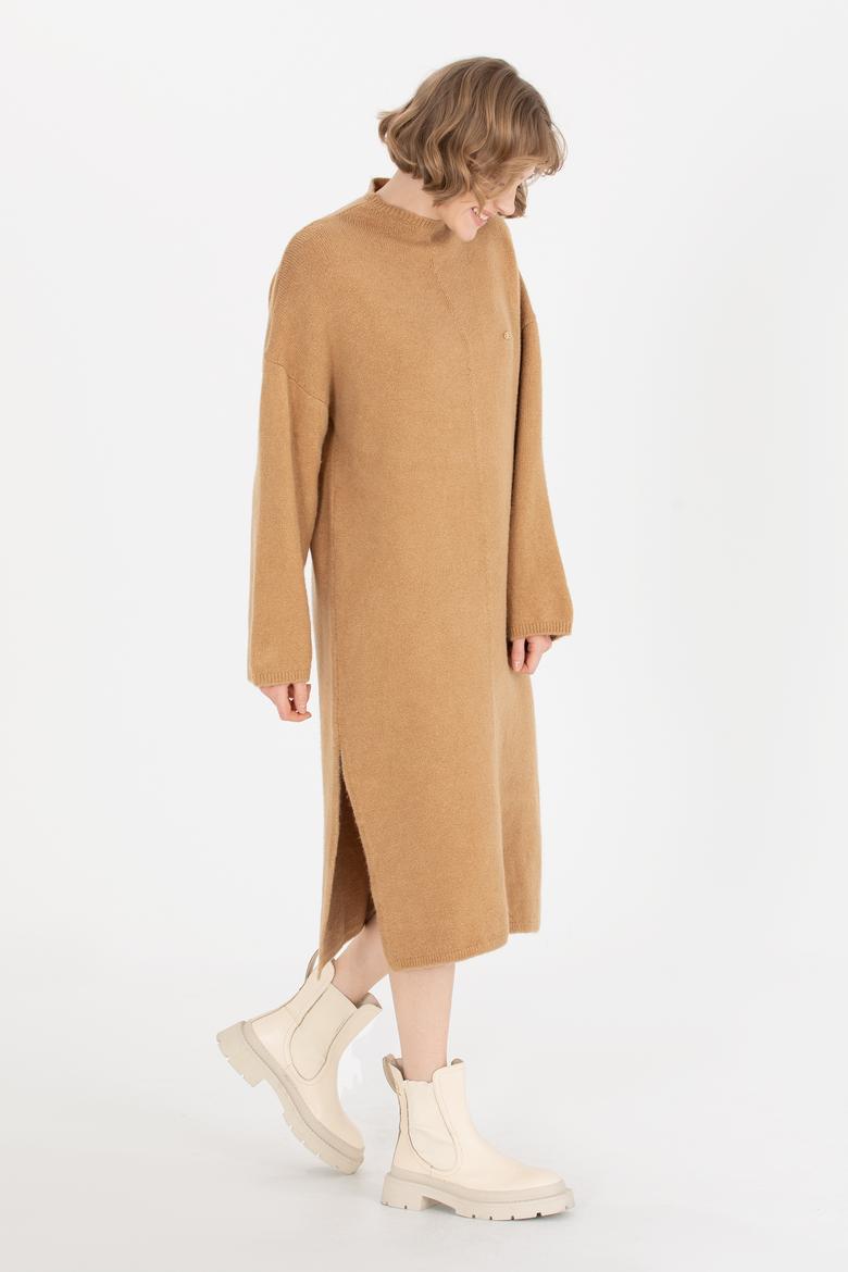 Kadın Camel Melanj Triko Elbise - 50253943003