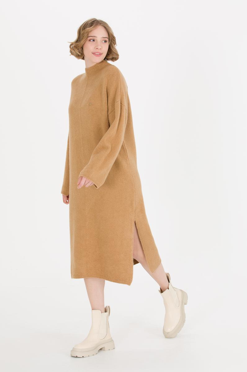 Kadın Camel Melanj Triko Elbise