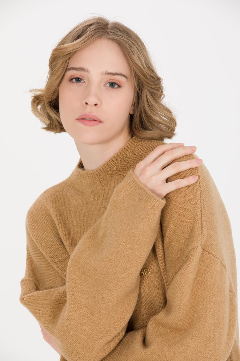 Kadın Camel Melanj Triko Elbise - 50253943003