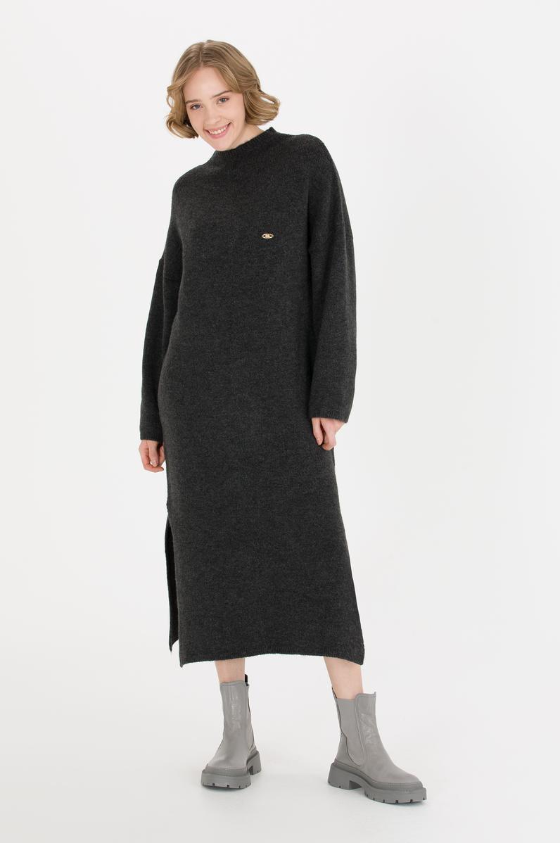 Kadın Antrasit Melanj Triko Elbise
