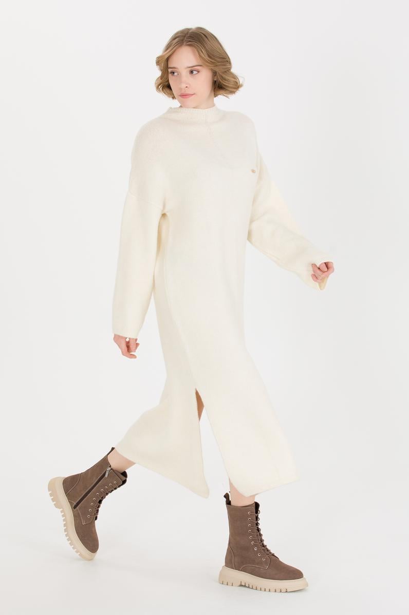 Kadın Krem Melanj Triko Elbise