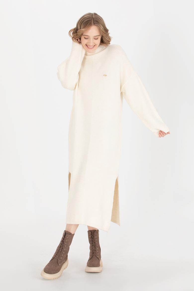 Kadın Krem Melanj Triko Elbise - 50253943020