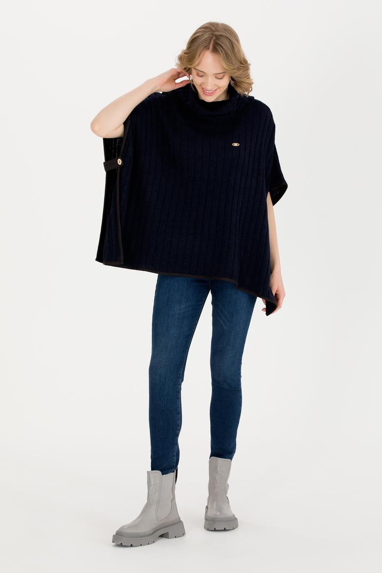 Kadın Lacivert Triko Panço - 50253219007