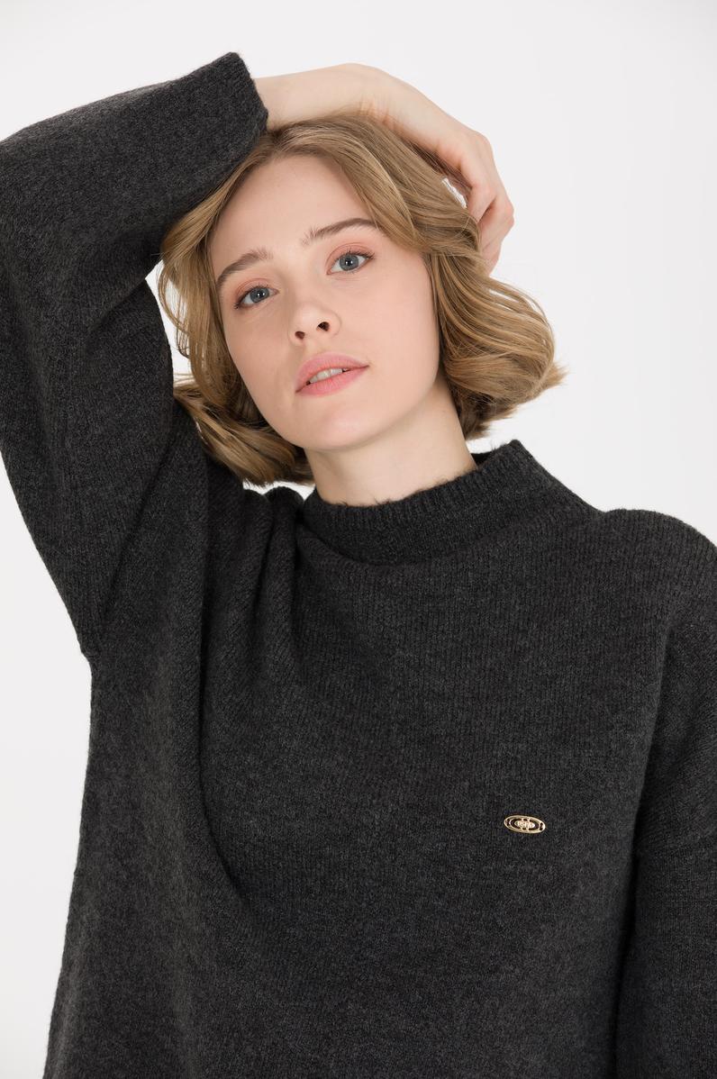 Kadın Antrasit Melanj Triko Elbise