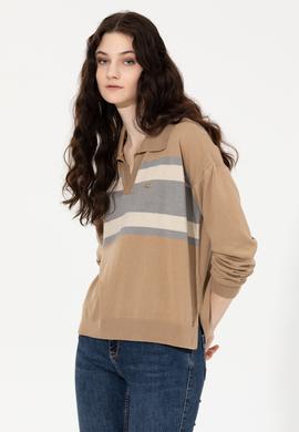 Kadın Camel Melanj V - Yaka Kazak - 50257810014