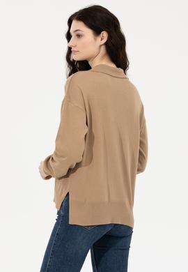 Kadın Camel Melanj V - Yaka Kazak - 50257810014