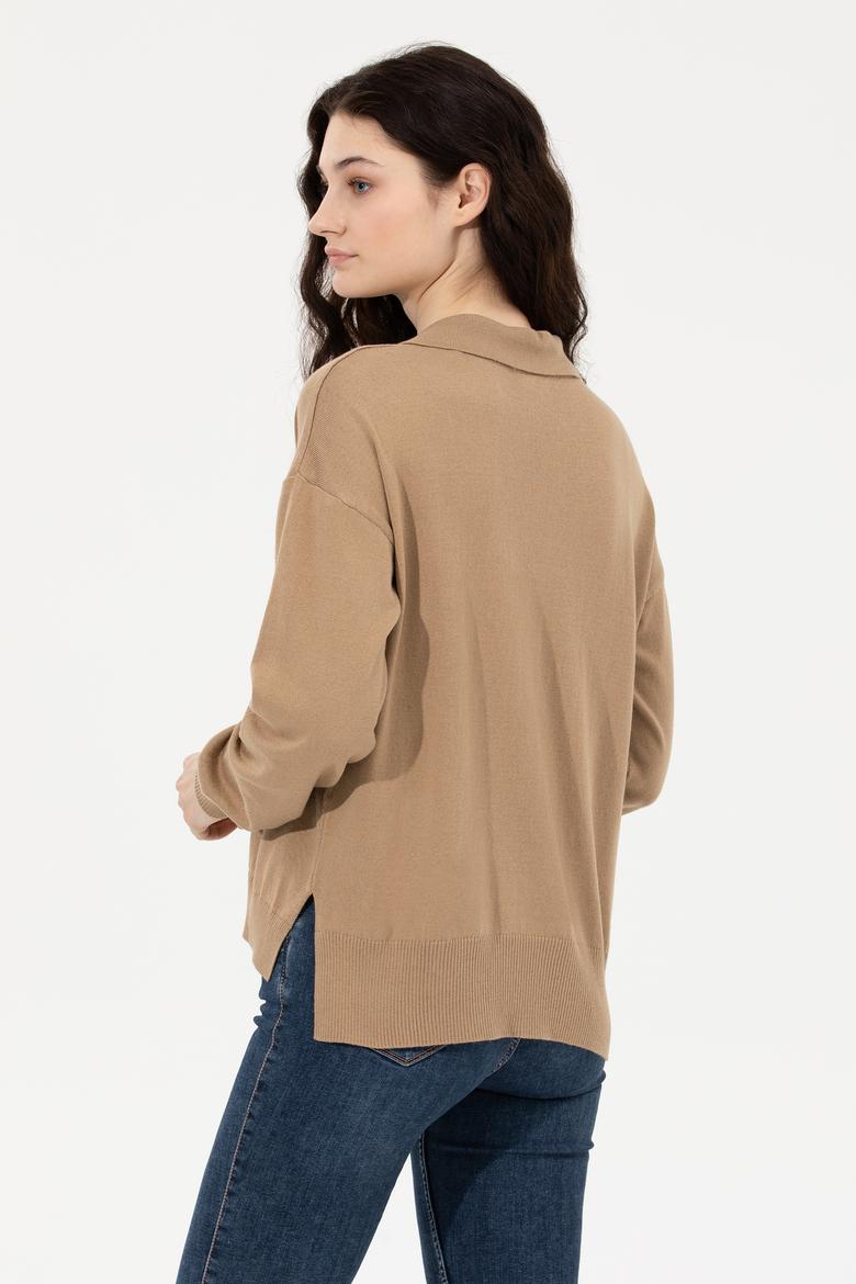 Kadın Camel Melanj V - Yaka Kazak - 50257810014