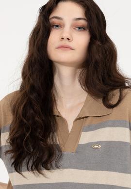 Kadın Camel Melanj V - Yaka Kazak - 50257810014