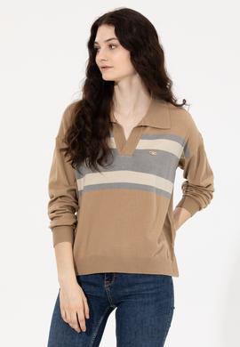 Kadın Camel Melanj V - Yaka Kazak - 50257810014