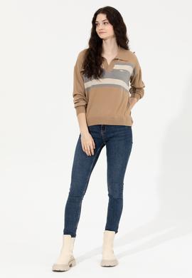 Kadın Camel Melanj V - Yaka Kazak - 50257810014