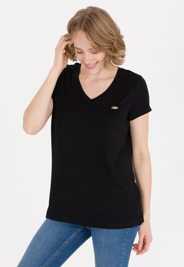 Kadın Siyah V Yaka Basic Tişört - 50269545004
