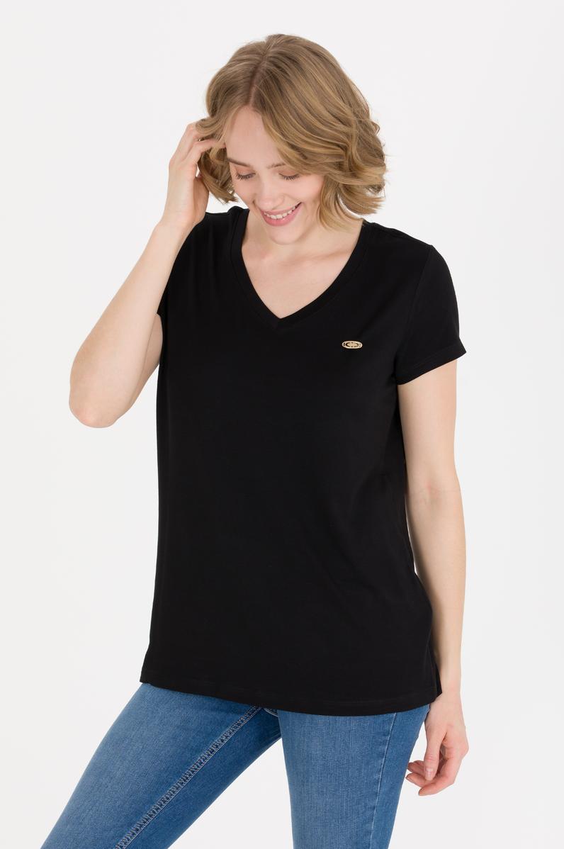 Kadın Siyah V Yaka Basic Tişört
