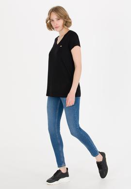 Kadın Siyah V Yaka Basic Tişört - 50269545004