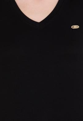 Kadın Siyah V Yaka Basic Tişört - 50269545004