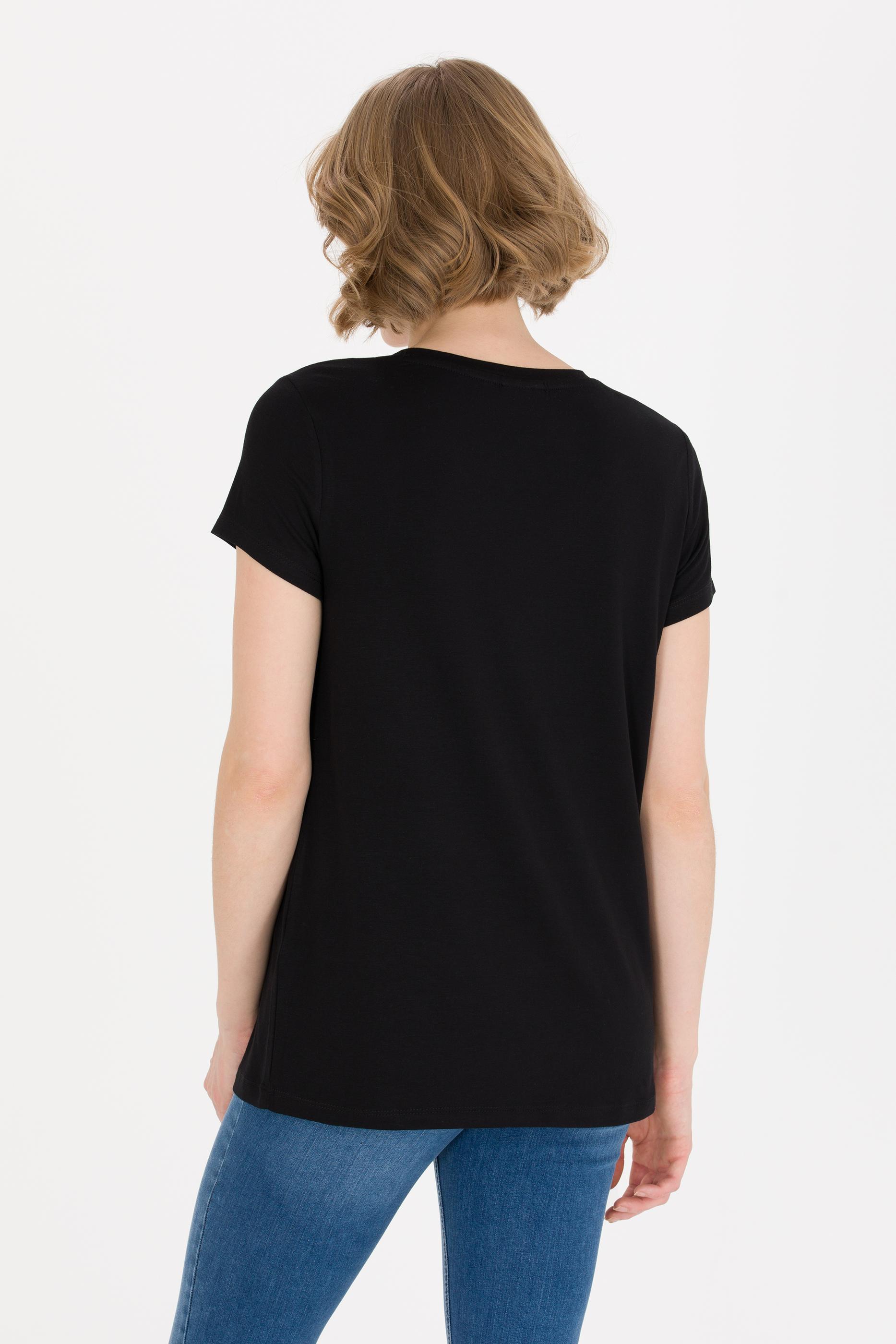 Kadın Siyah V Yaka Basic Tişört