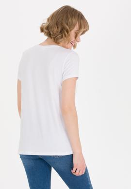 Kadın Beyaz V Yaka Basic Tişört - 50269545014